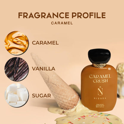 NISARA Caramel Crush Eau de Parfum for Women, 100ml, Caramel Apple Rose Vanilla Scent - front view