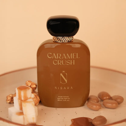 NISARA Caramel Crush Eau de Parfum for Women, 100ml, Caramel Apple Rose Vanilla Scent - label detail