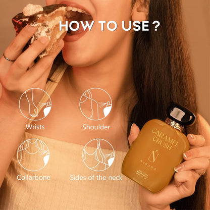 NISARA Caramel Crush Eau de Parfum for Women, 100ml, Caramel Apple Rose Vanilla Scent - ingredients panel