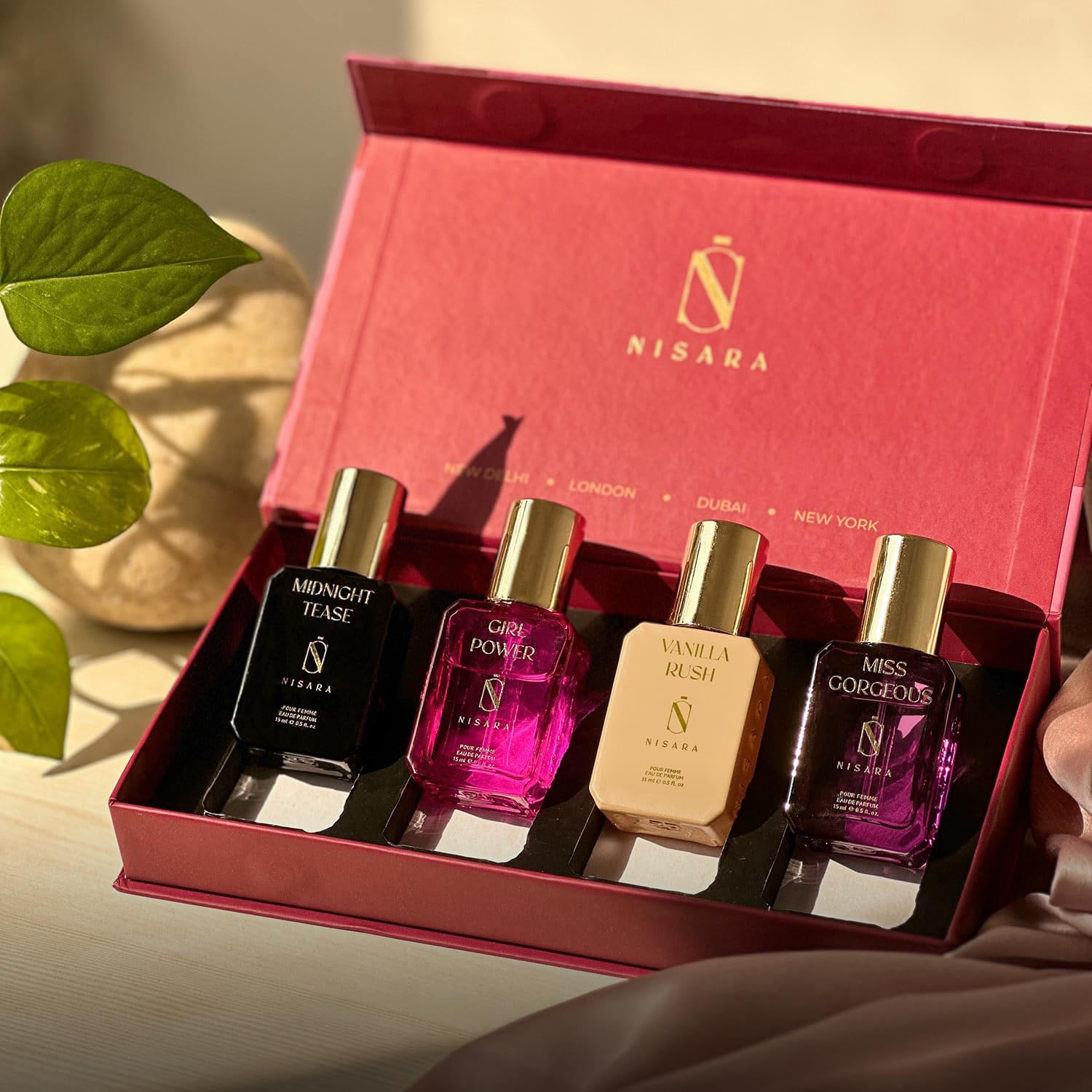 NISARA Women EDP Perfume Gift Set, 4x15ml, Four Scents, Eau de Parfum, Floral/Fruity/Musky, Travel Size - label detail