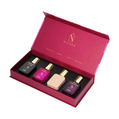 NISARA Women EDP Perfume Gift Set, 4x15ml, Four Scents, Eau de Parfum, Floral/Fruity/Musky, Travel Size - close-up detail