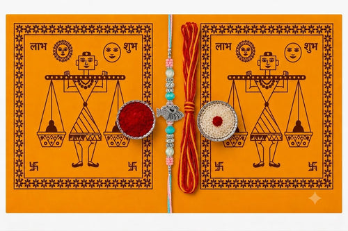 Nishsphere Pearl & Meenakari Designer Bhaiya Rakhi with Roli Chawal, Traditional Moli Raksha Bandhan Bracelet for Brother