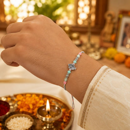 Nishsphere Pearl & Meenakari Designer Bhaiya Rakhi with Roli Chawal, Traditional Moli Raksha Bandhan Bracelet for Brother - f