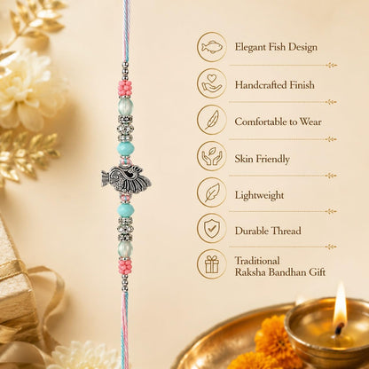 Nishsphere Pearl & Meenakari Designer Bhaiya Rakhi with Roli Chawal, Traditional Moli Raksha Bandhan Bracelet for Brother - b