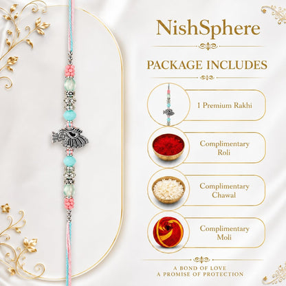 Nishsphere Pearl & Meenakari Designer Bhaiya Rakhi with Roli Chawal, Traditional Moli Raksha Bandhan Bracelet for Brother - p