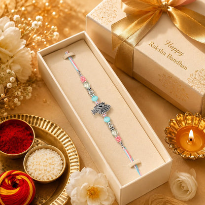 Nishsphere Pearl & Meenakari Designer Bhaiya Rakhi with Roli Chawal, Traditional Moli Raksha Bandhan Bracelet for Brother - l