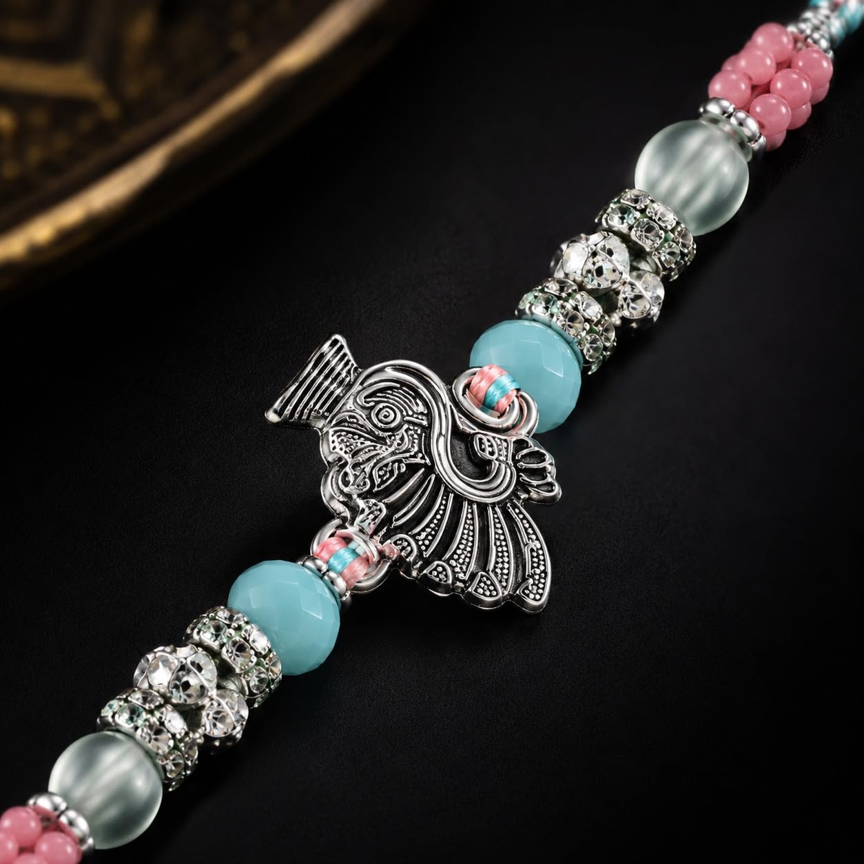 Nishsphere Pearl & Meenakari Designer Bhaiya Rakhi with Roli Chawal, Traditional Moli Raksha Bandhan Bracelet for Brother - i