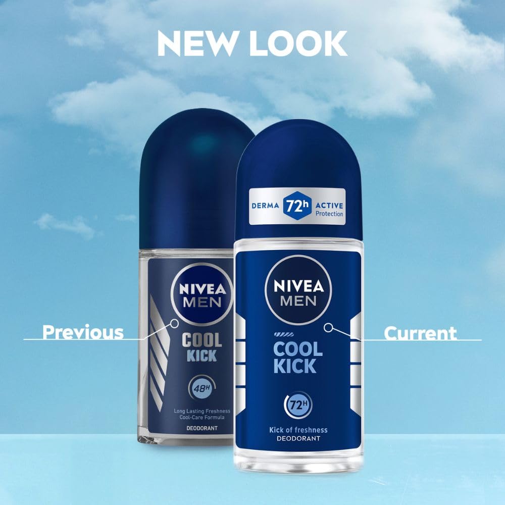 NIVEA MEN Deodorant Roll On, 72 Hour Antiperspirant, 0% Alcohol, Dermatologically Approved - front view