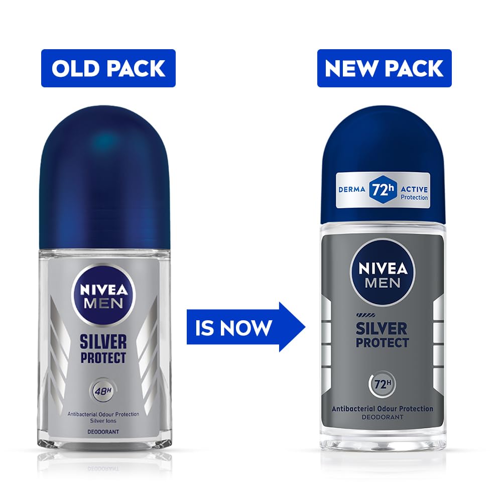 NIVEA MEN Deodorant Roll On, 72 Hour Antiperspirant, 0% Alcohol, Dermatologically Approved - front view (24)