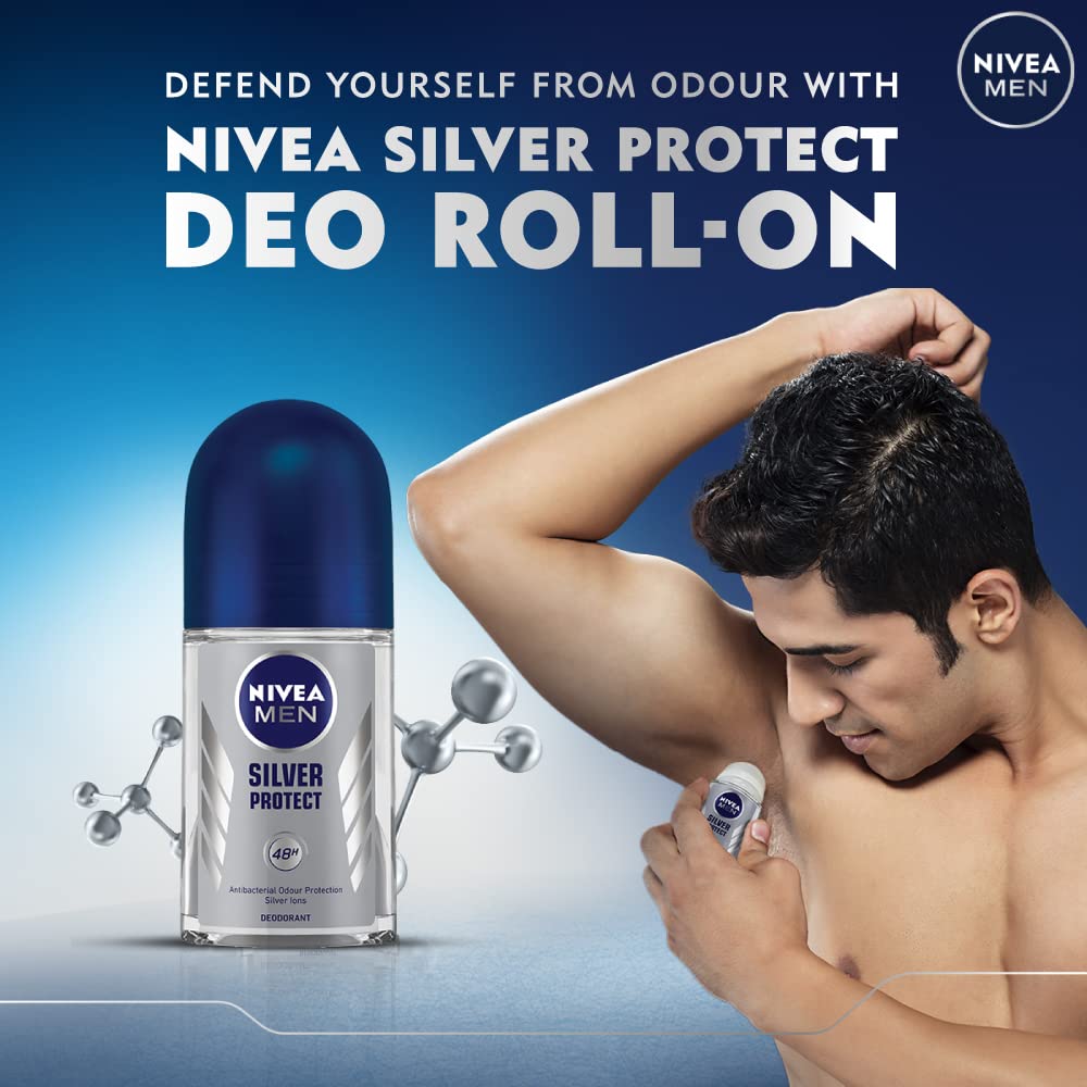 NIVEA MEN Deodorant Roll On, 72 Hour Antiperspirant, 0% Alcohol, Dermatologically Approved - back view (25)