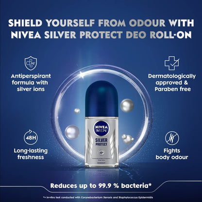 NIVEA MEN Deodorant Roll On, 72 Hour Antiperspirant, 0% Alcohol, Dermatologically Approved - packaging (26)