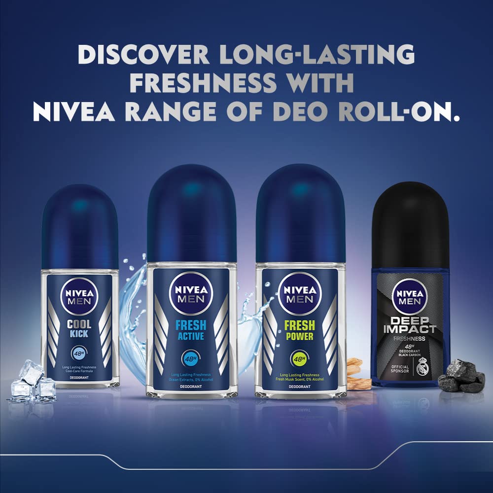 NIVEA MEN Deodorant Roll On, 72 Hour Antiperspirant, 0% Alcohol, Dermatologically Approved - label detail (27)