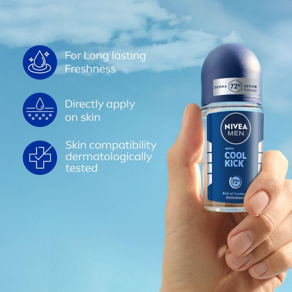 NIVEA MEN Deodorant Roll On, 72 Hour Antiperspirant, 0% Alcohol, Dermatologically Approved - back view