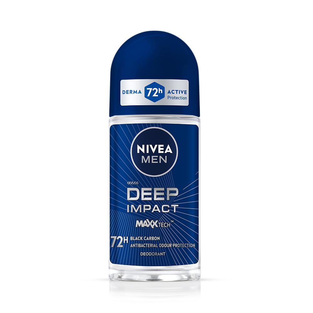 NIVEA MEN Deodorant Roll On, 72 Hour Antiperspirant, 0% Alcohol, Dermatologically Approved (30)