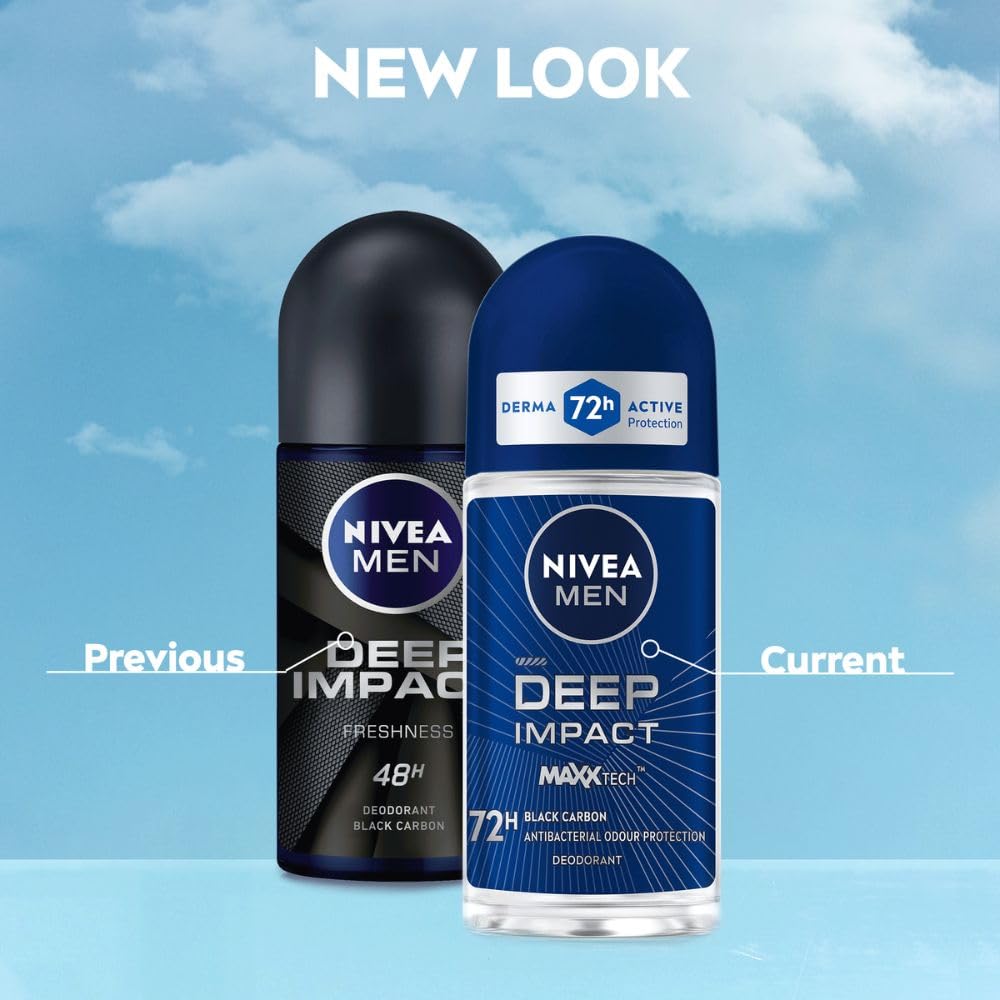 NIVEA MEN Deodorant Roll On, 72 Hour Antiperspirant, 0% Alcohol, Dermatologically Approved - front view (31)