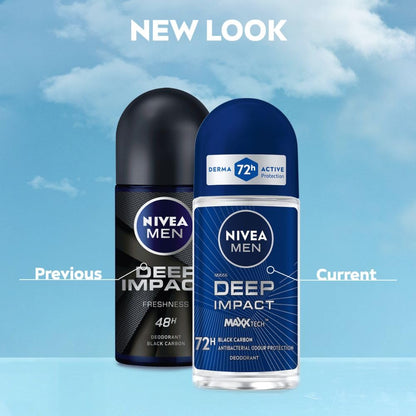 NIVEA MEN Deodorant Roll On, 72 Hour Antiperspirant, 0% Alcohol, Dermatologically Approved - front view (31)