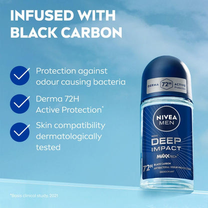 NIVEA MEN Deodorant Roll On, 72 Hour Antiperspirant, 0% Alcohol, Dermatologically Approved - packaging (33)