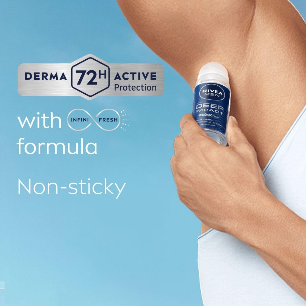 NIVEA MEN Deodorant Roll On, 72 Hour Antiperspirant, 0% Alcohol, Dermatologically Approved - label detail (34)