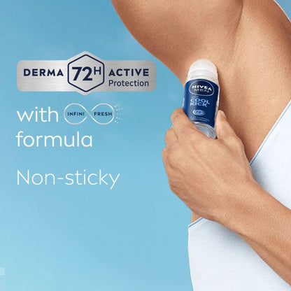 NIVEA MEN Deodorant Roll On, 72 Hour Antiperspirant, 0% Alcohol, Dermatologically Approved - label detail