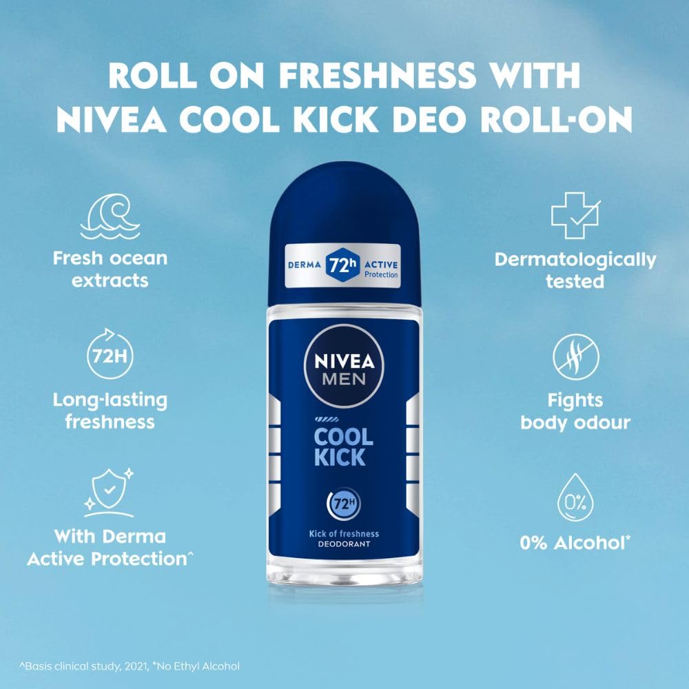 NIVEA MEN Deodorant Roll On, 72 Hour Antiperspirant, 0% Alcohol, Dermatologically Approved - ingredients panel