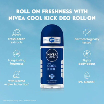 NIVEA MEN Deodorant Roll On, 72 Hour Antiperspirant, 0% Alcohol, Dermatologically Approved - ingredients panel
