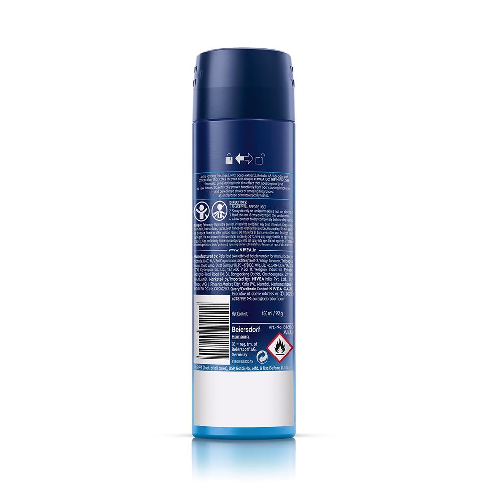 NIVEA Men Deodorant Spray, Body Deodorant for Men, Aqua Fragrance with Antibacterial Actives - ingredients panel (19)