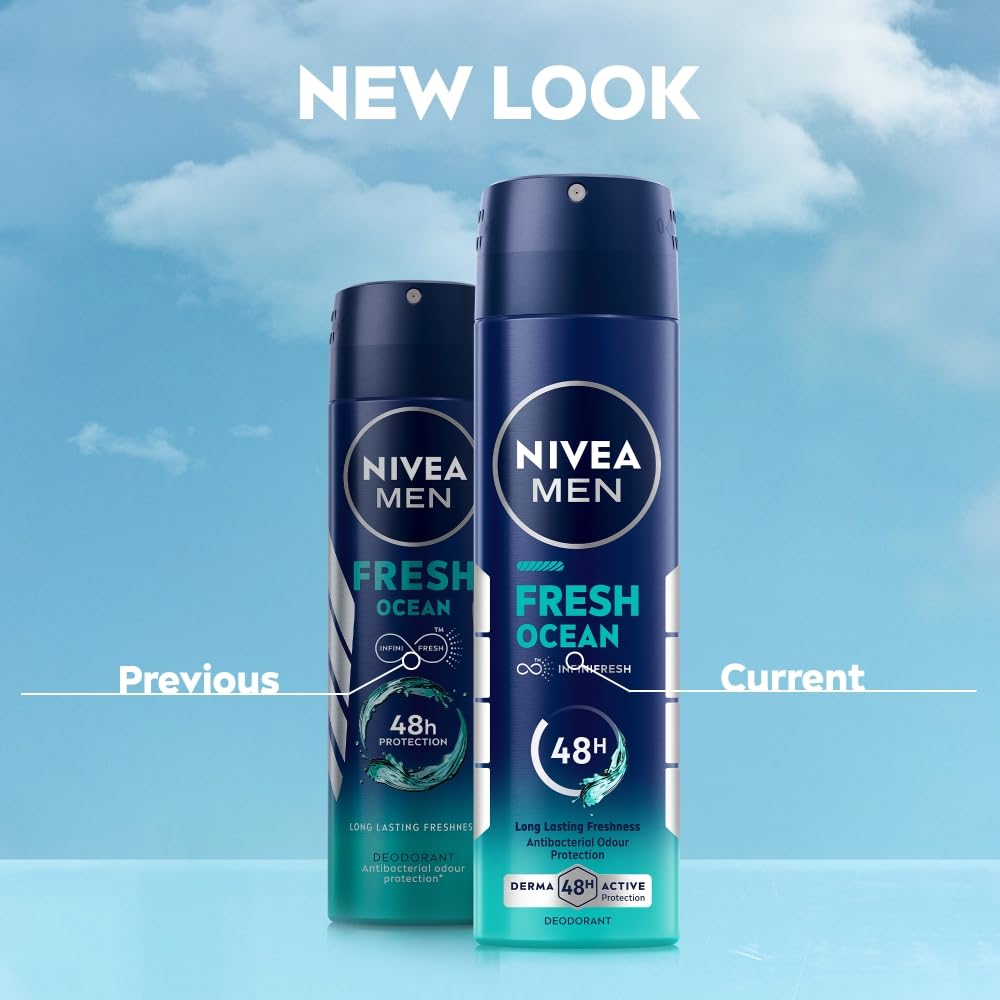 NIVEA Men Deodorant Spray, Body Deodorant for Men, Aqua Fragrance with Antibacterial Actives - front view