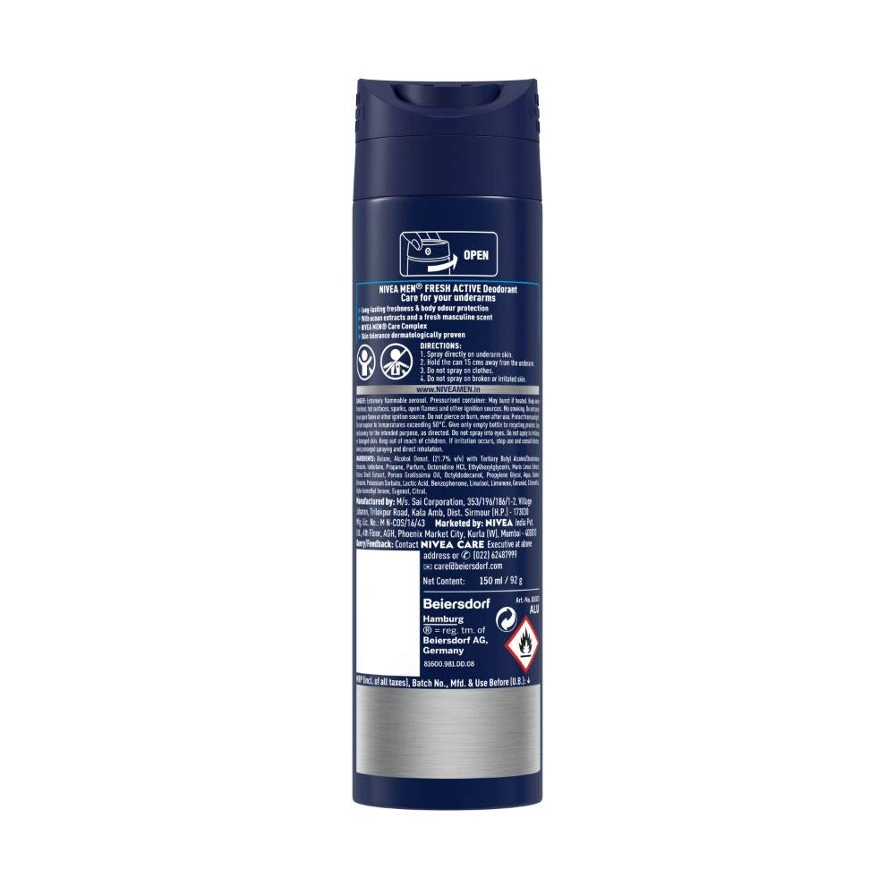 NIVEA Men Deodorant Spray, Body Deodorant with Aqua Fragrance and Ocean Extracts - close-up detail