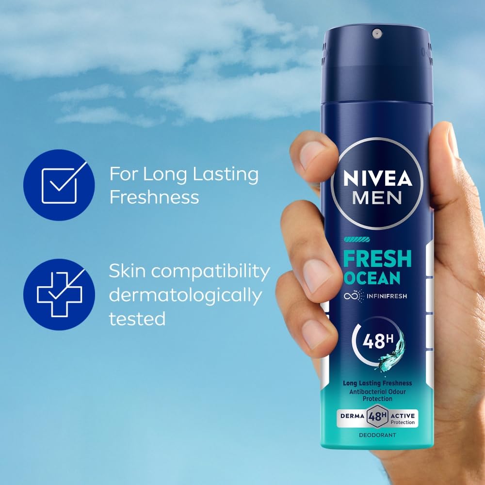 NIVEA Men Deodorant Spray, Body Deodorant with Aqua Fragrance and Ocean Extracts - back view