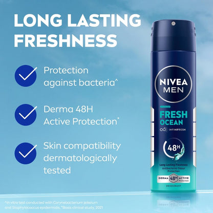 NIVEA Men Deodorant Spray, Body Deodorant with Aqua Fragrance and Ocean Extracts - packaging