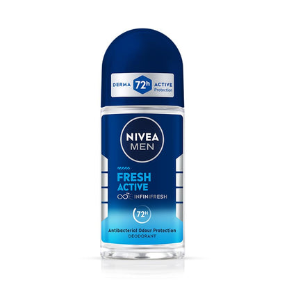 NIVEA MEN Fresh Active Deodorant Roll On, 0% Alcohol, Ocean Extracts Scent, Antiperspirant for Men