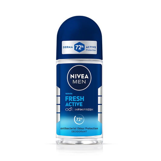 NIVEA MEN Fresh Active Deodorant Roll On, 0% Alcohol, Ocean Extracts Scent, Antiperspirant for Men