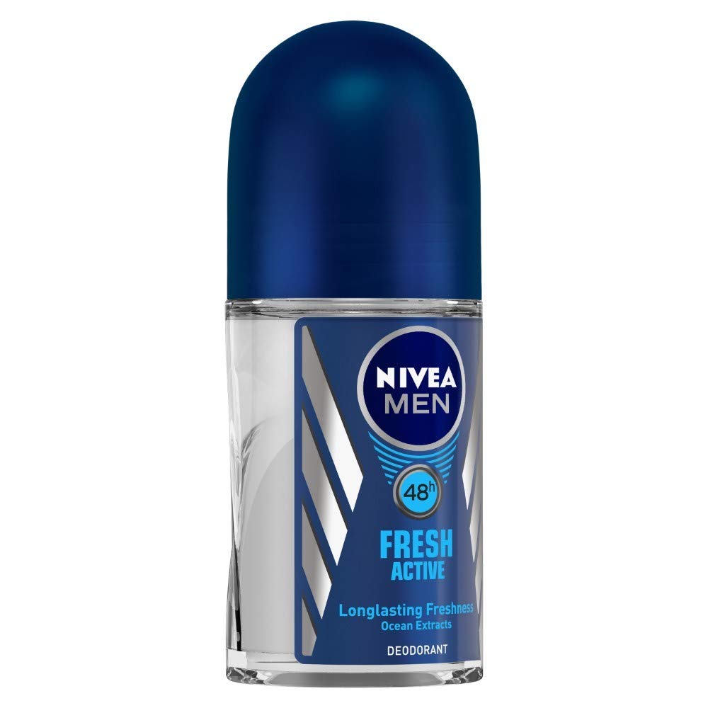 NIVEA MEN Fresh Active Deodorant Roll On, 0% Alcohol, Ocean Extracts Scent, Antiperspirant for Men - back view (11)