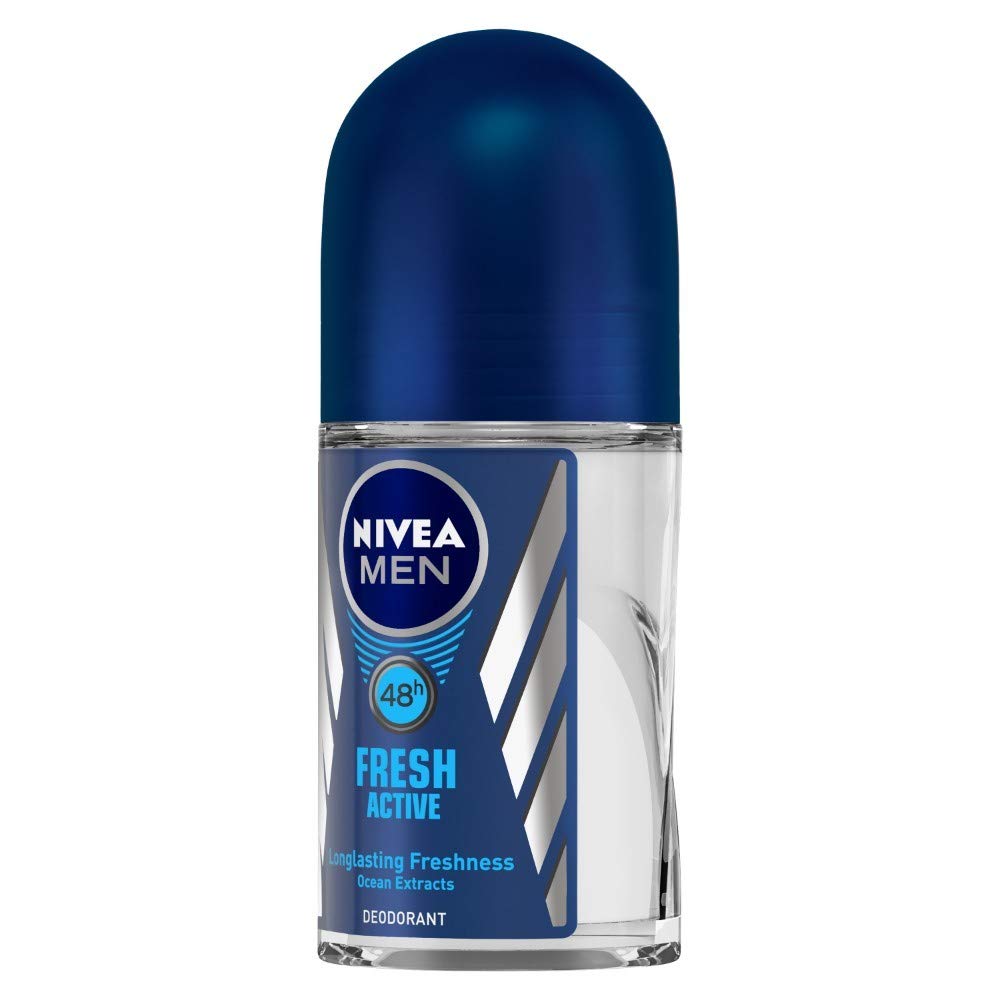 NIVEA MEN Fresh Active Deodorant Roll On, 0% Alcohol, Ocean Extracts Scent, Antiperspirant for Men - packaging (12)