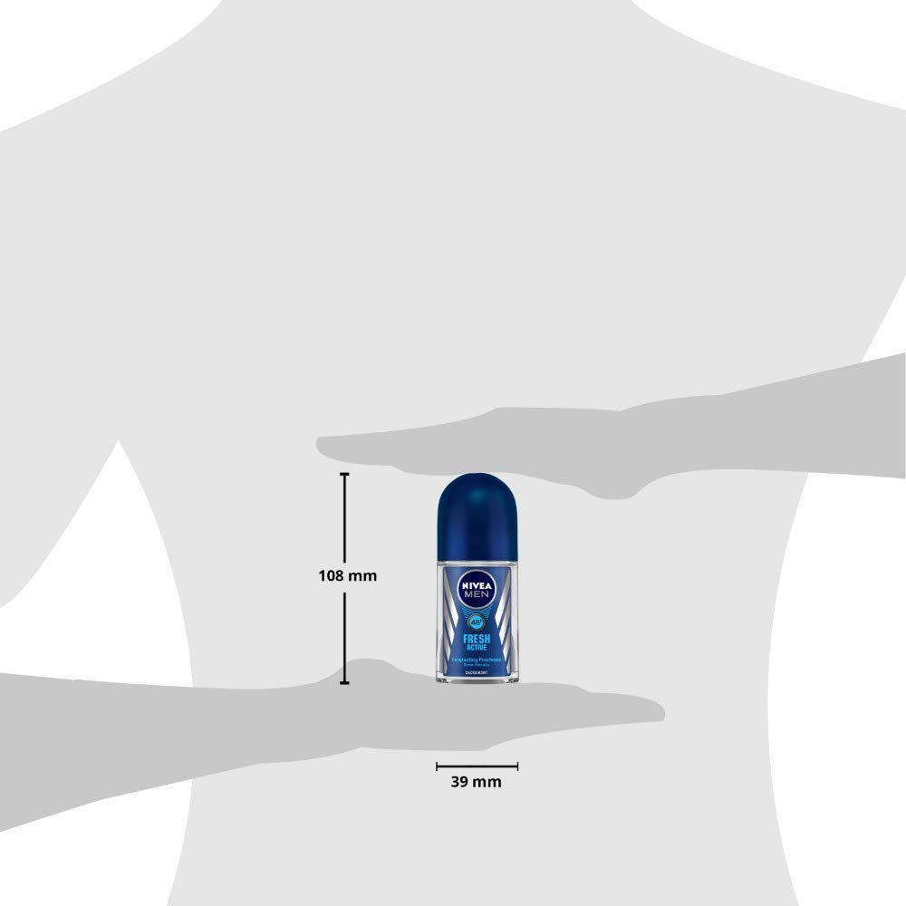 NIVEA MEN Fresh Active Deodorant Roll On, 0% Alcohol, Ocean Extracts Scent, Antiperspirant for Men - label detail (13)