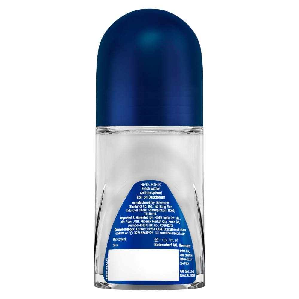 NIVEA MEN Fresh Active Deodorant Roll On, 0% Alcohol, Ocean Extracts Scent, Antiperspirant for Men - close-up detail (15)
