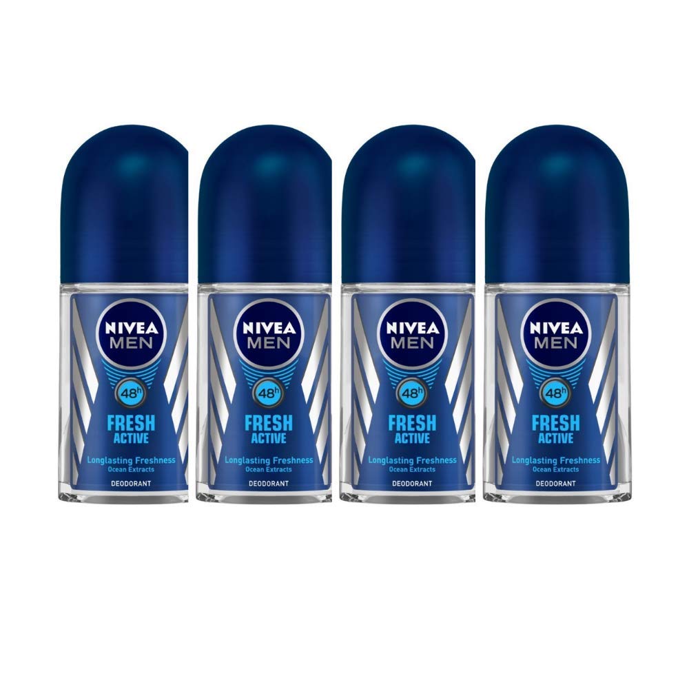 NIVEA MEN Fresh Active Deodorant Roll On, 0% Alcohol, Ocean Extracts Scent, Antiperspirant for Men (9)