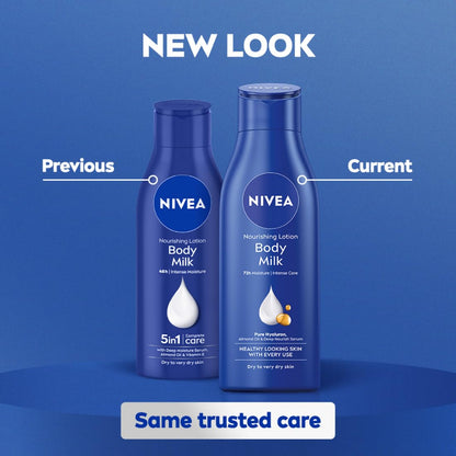 NIVEA Nourishing Body Milk Deep Moisture Serum Body Lotion with Almond Oil, 48H Moisture, for Very Dry Skin - front view (10)