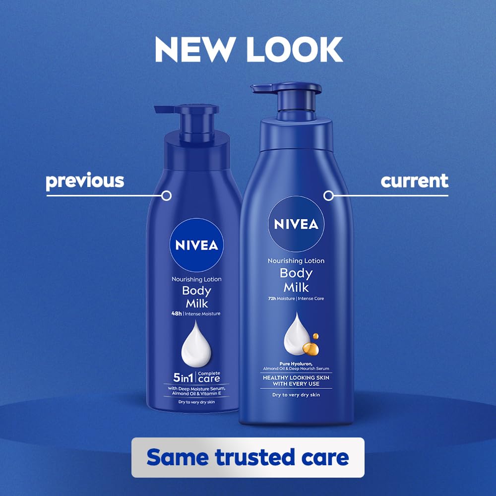 NIVEA Nourishing Body Milk Deep Moisture Serum Body Lotion with Almond Oil, 48H Moisture, for Very Dry Skin - front view (18)