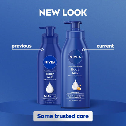 NIVEA Nourishing Body Milk Deep Moisture Serum Body Lotion with Almond Oil, 48H Moisture, for Very Dry Skin - front view (18)