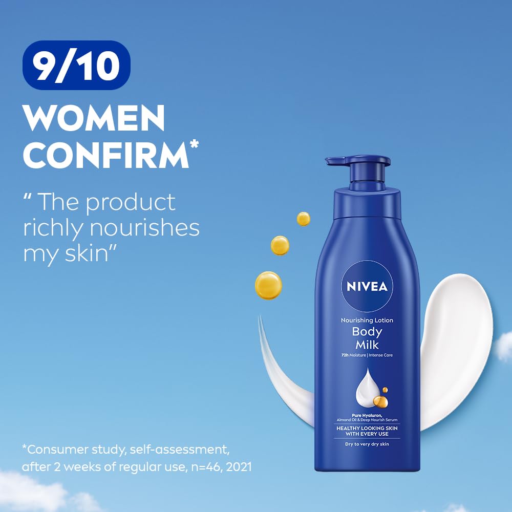 NIVEA Nourishing Body Milk Deep Moisture Serum Body Lotion with Almond Oil, 48H Moisture, for Very Dry Skin - back view (19)