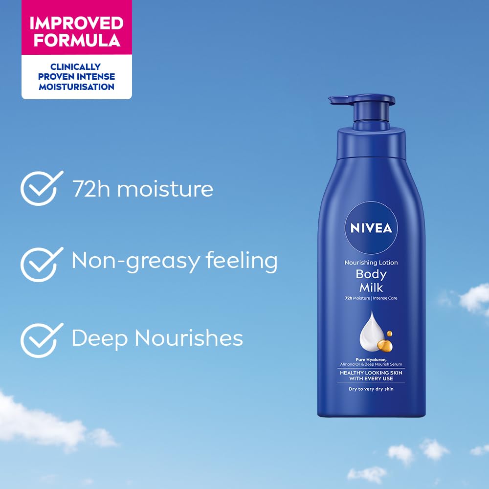 NIVEA Nourishing Body Milk Deep Moisture Serum Body Lotion with Almond Oil, 48H Moisture, for Very Dry Skin - packaging (20)