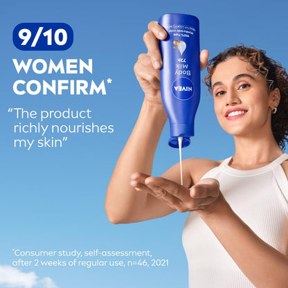 NIVEA Nourishing Body Milk Deep Moisture Serum Body Lotion with Almond Oil, 48H Moisture, for Very Dry Skin - back view