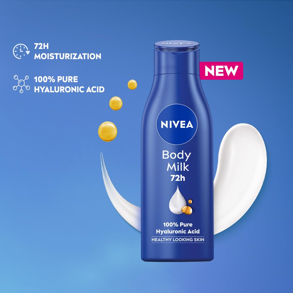 NIVEA Nourishing Body Milk Deep Moisture Serum Body Lotion with Almond Oil, 48H Moisture, for Very Dry Skin - label detail