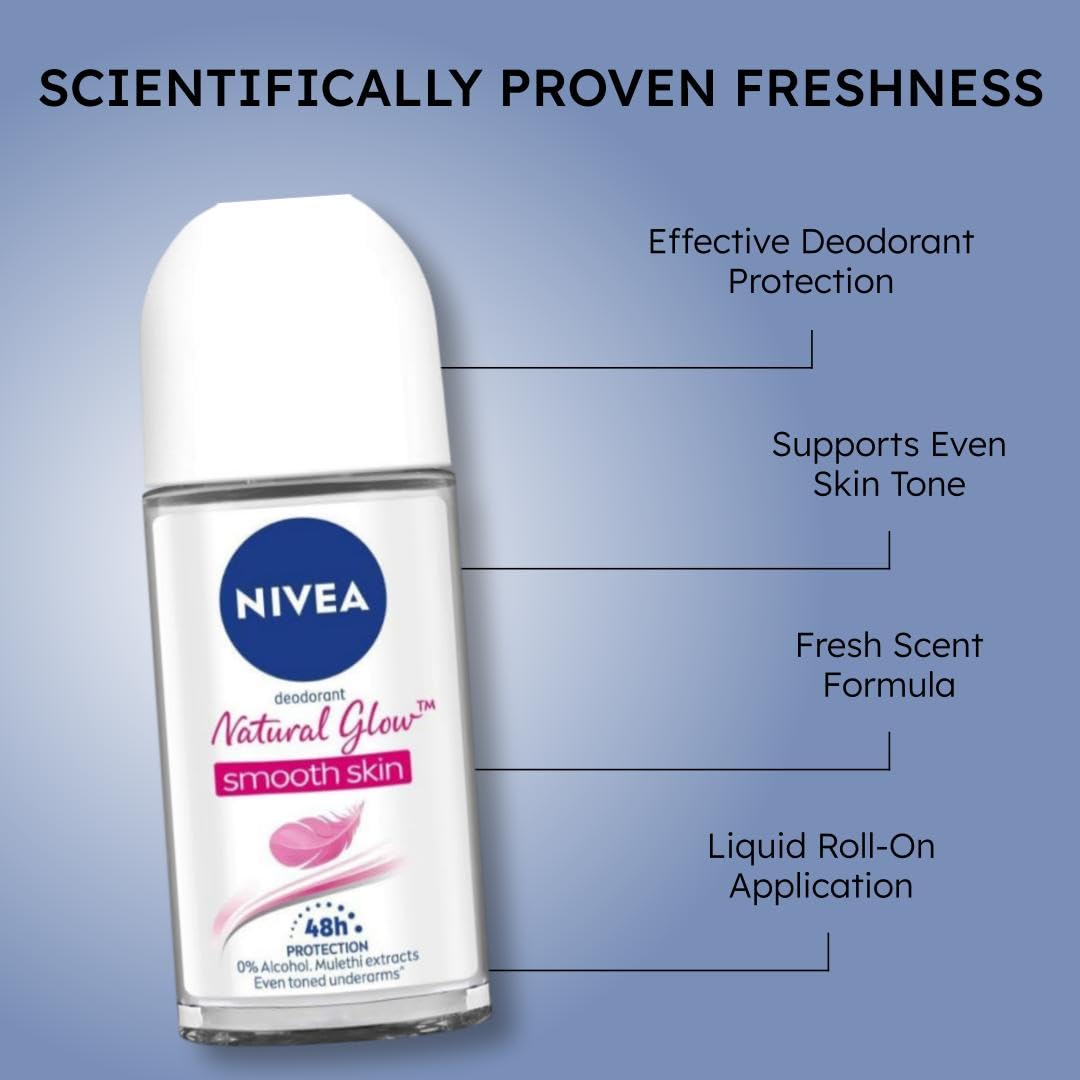 Nivea Unisex Fresh Scent Deodorant Spray Roll-On Whitening Smooth Skin, 25 Ml (Pack Of 3) - back view (17)