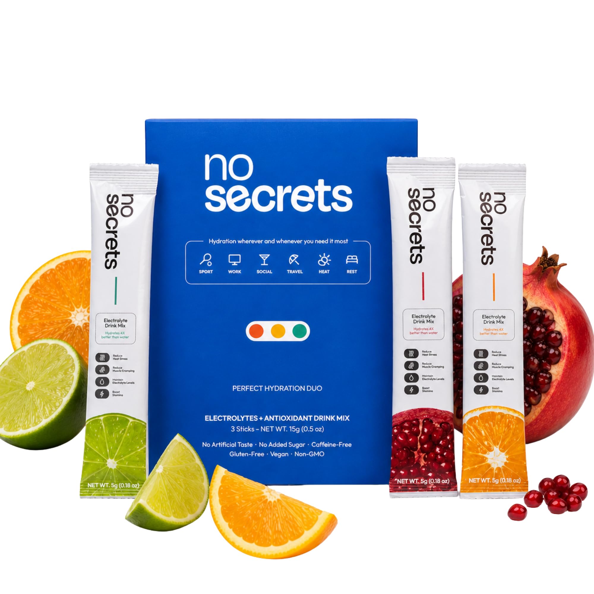 No SECRETS Perfect Hydration Duo – Fresh Lime - Pack Of 1 (20 Sticks) | Electrolytes & antioxidants | Astaxanthin | Vegetaria