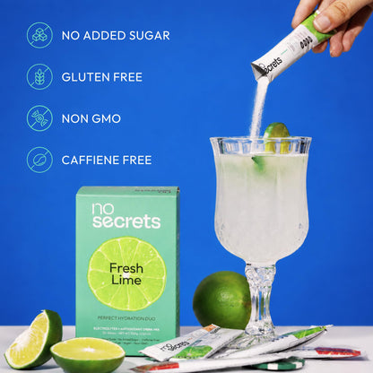 No SECRETS Perfect Hydration Duo – Fresh Lime - Pack Of 1 (20 Sticks) | Electrolytes & antioxidants | Astaxanthin | Vegetaria