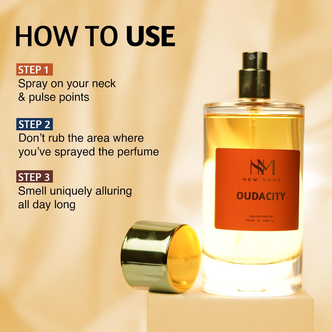 NOURISH MANTRA Oudacity Eau de Parfum, 100 ml, Unisex, Oud & Rose, Spray - label detail