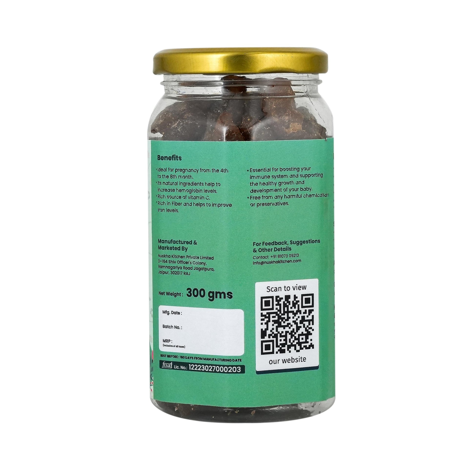 NUSKHA KITCHEN Amla Candy 300g Hard Candy Indian Gooseberry Candy No Artificial Flavours - label detail