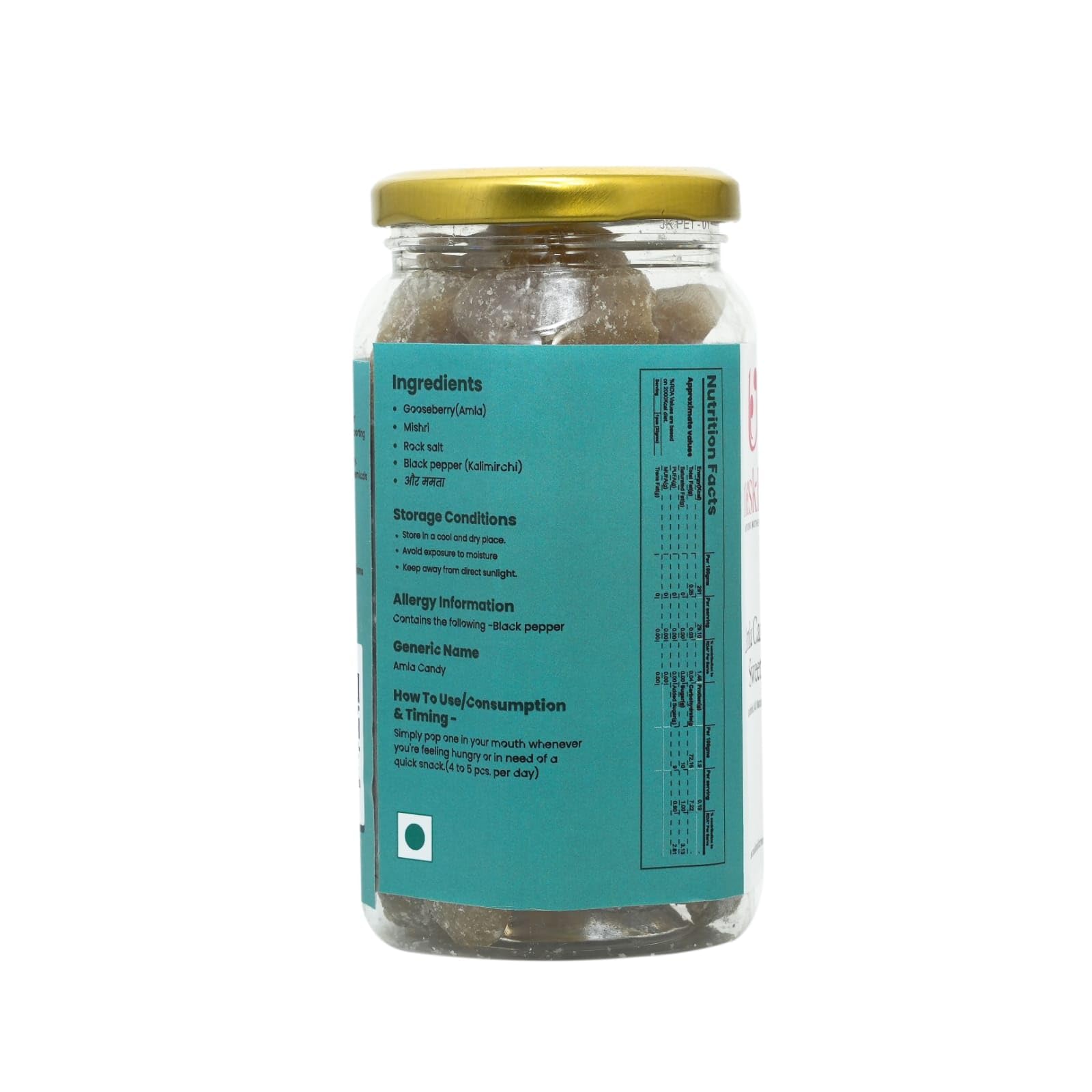 NUSKHA KITCHEN Amla Candy 300g Hard Candy Indian Gooseberry Candy No Artificial Flavours - back view (9)
